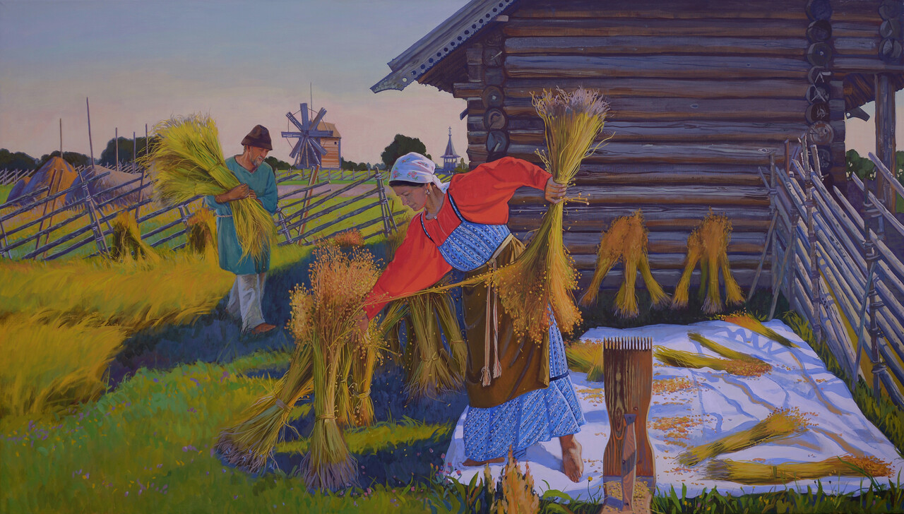 Уборка льна