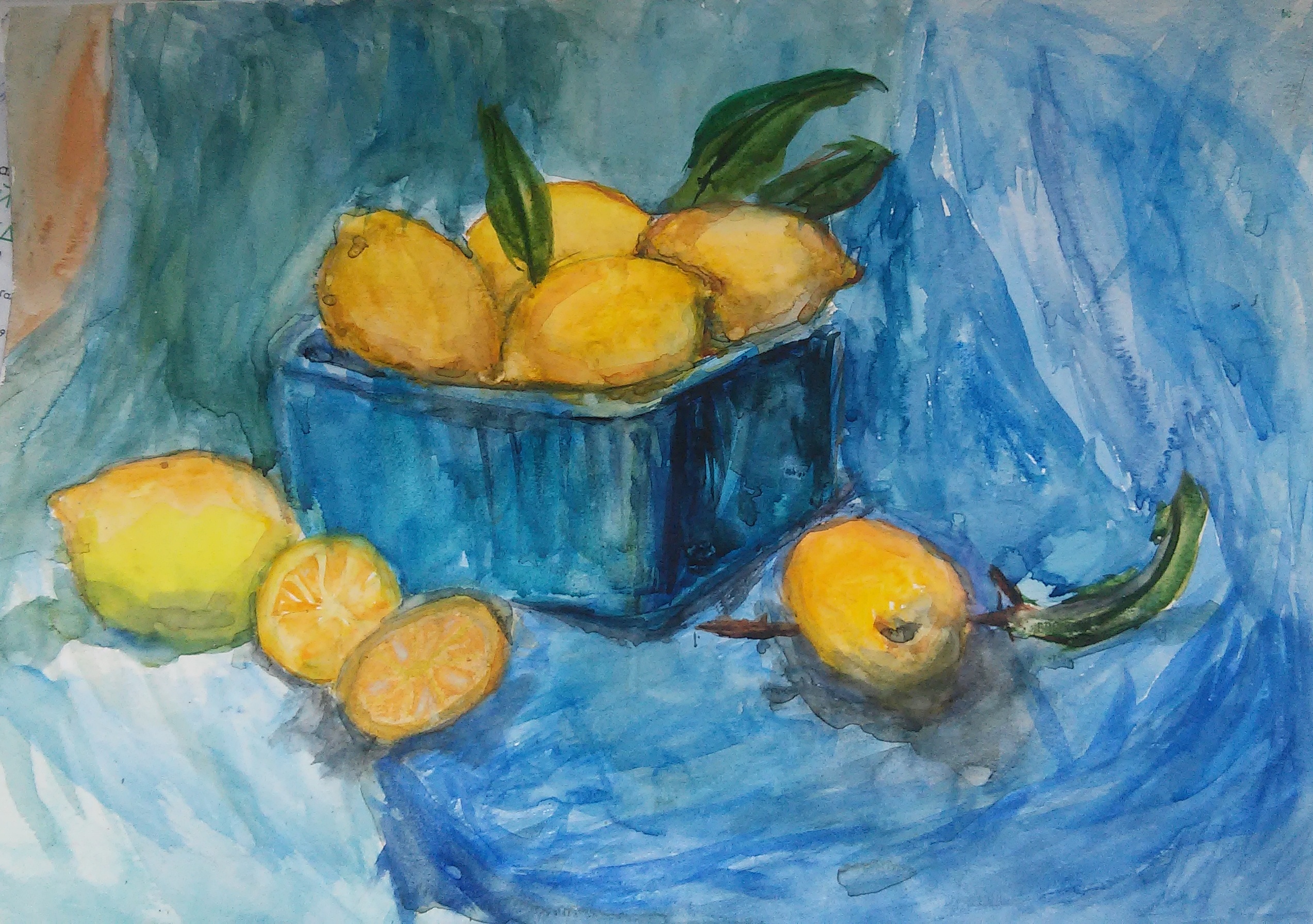 Lemons on blue