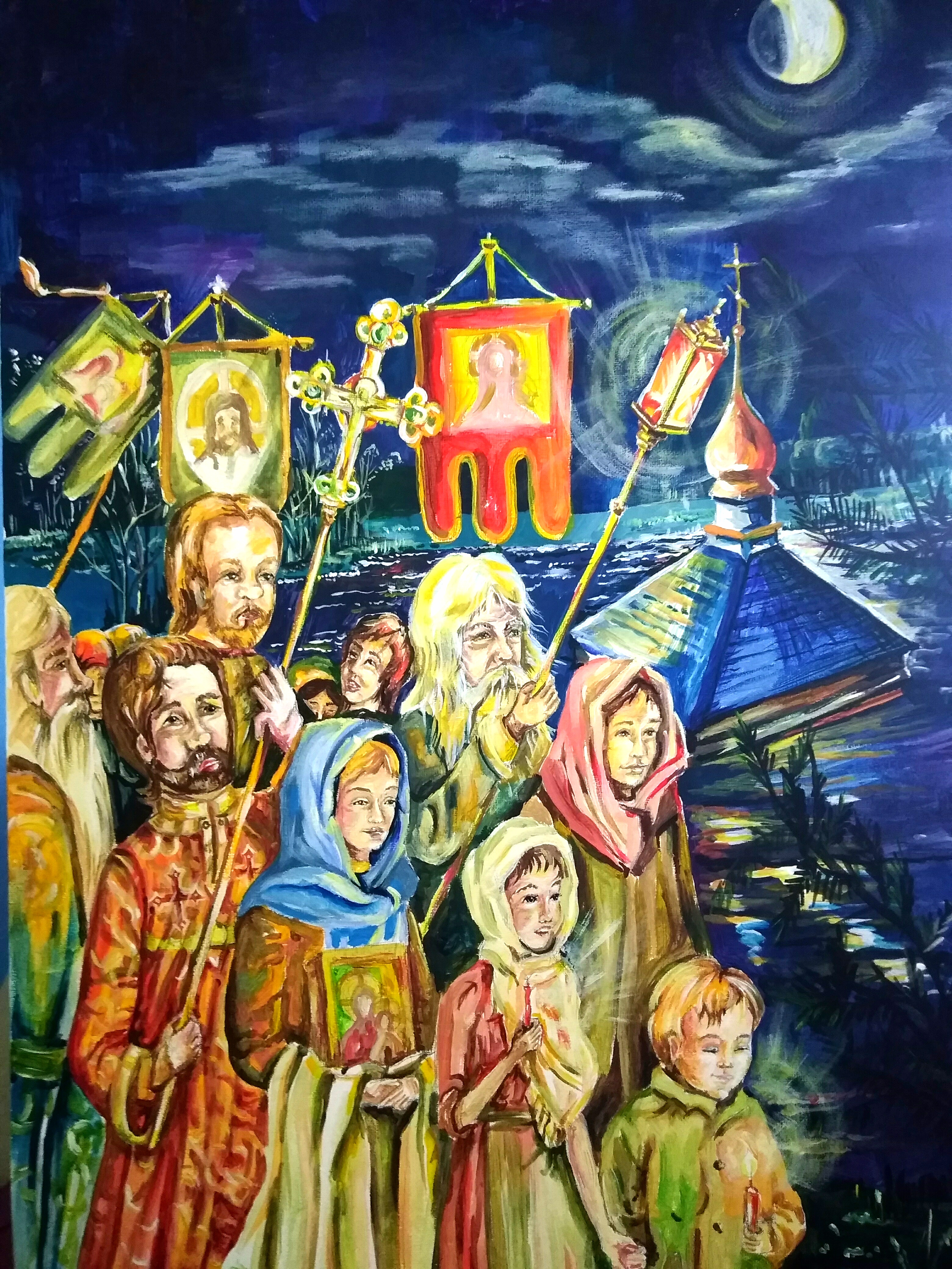 Разлив река Проня, д.Коленцы купель, крестный ход.